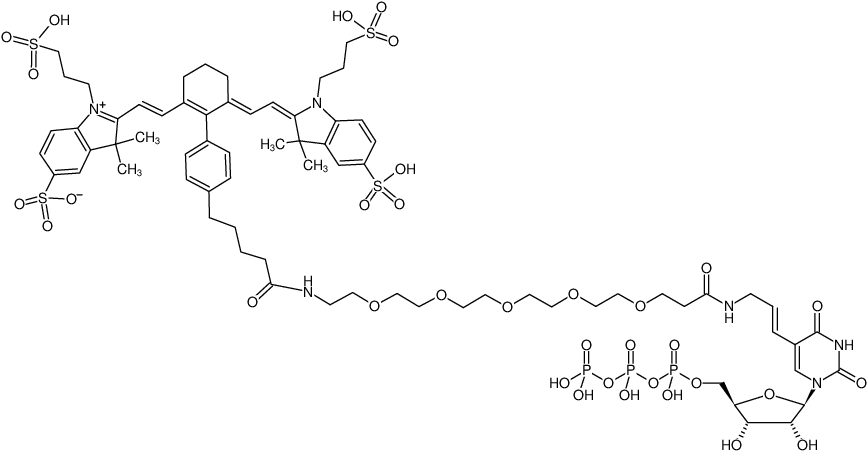 Structural formula of Aminoallyl-UTP-PEG5-IR750 (5-(3-Aminoallyl-PEG5)-uridine-5'-triphosphate, labeled with IR750, Triethylammonium salt)