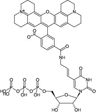 Structural formula of Aminoallyl-UTP-6-ROX (5-(3-Aminoallyl)-uridine-5'-triphosphate, labeled with 6-ROX, Triethylammonium salt)