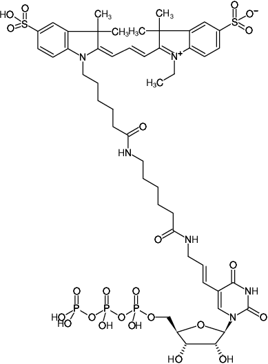 Structural formula of Aminoallyl-UTP-X-Cy3 (5-(3-Aminoallyl)-uridine-5'-triphosphate, labeled with Cy3, Triethylammonium salt)