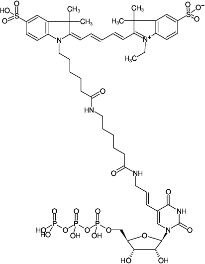 Structural formula of Aminoallyl-UTP-X-Cy5 (5-(3-Aminoallyl)-uridine-5'-triphosphate, labeled with Cy5, Triethylammonium salt)