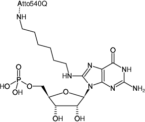 Structural formula of 8-(6-Aminohexyl)-amino-GMP-ATTO-540Q (8-(6-Aminohexyl)-amino-guanosine-5'-monophosphate, labeled with ATTO 540Q, Triethylammonium salt)