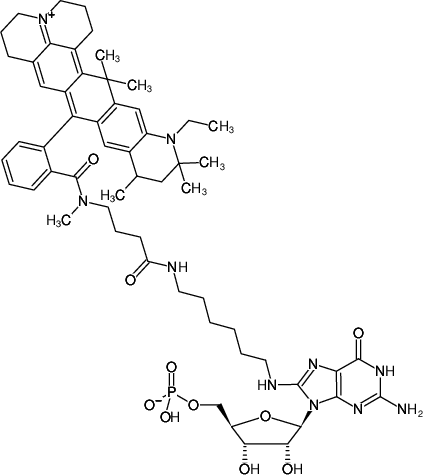 Structural formula of 8-(6-Aminohexyl)-amino-GMP-ATTO-647N (8-(6-Aminohexyl)-amino-guanosine-5'-monophosphate, labeled with ATTO 647N, Triethylammonium salt)