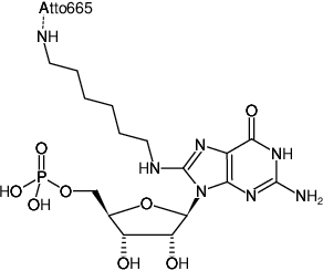 Structural formula of 8-(6-Aminohexyl)-amino-GMP-ATTO-665 (8-(6-Aminohexyl)-amino-guanosine-5'-monophosphate, labeled with ATTO 665, Triethylammonium salt)