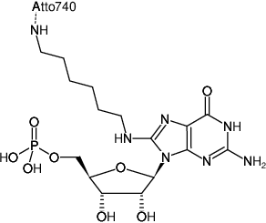 Structural formula of 8-(6-Aminohexyl)-amino-GMP-ATTO-740 (8-(6-Aminohexyl)-amino-guanosine-5'-monophosphate, labeled with ATTO 740, Triethylammonium salt)