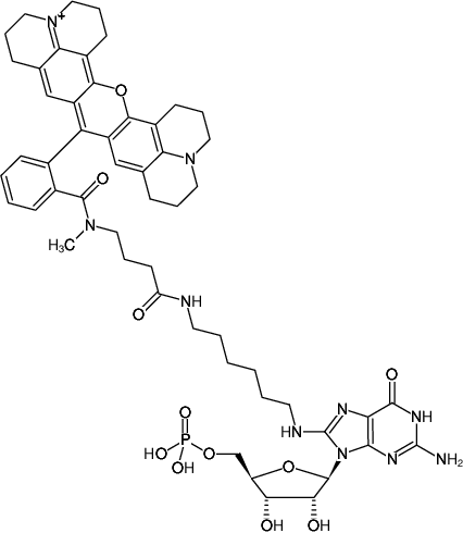 Structural formula of 8-(6-Aminohexyl)-amino-GMP-ATTO-Rho101 (8-(6-Aminohexyl)-amino-guanosine-5'-monophosphate, labeled with ATTO Rho101, Triethylammonium salt)
