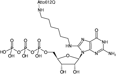 Structural formula of 8-(6-Aminohexyl)-amino-GTP-ATTO-612Q (8-(6-Aminohexyl)-amino-guanosine-5'-triphosphate, labeled with ATTO 612Q, Triethylammonium salt)