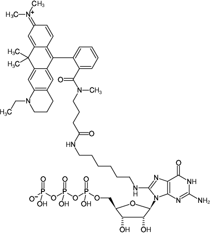 Structural formula of 8-(6-Aminohexyl)-amino-GTP-ATTO-633 (8-(6-Aminohexyl)-amino-guanosine-5'-triphosphate, labeled with ATTO 633, Triethylammonium salt)