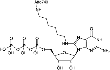 Structural formula of 8-(6-Aminohexyl)-amino-GTP-ATTO-740 (8-(6-Aminohexyl)-amino-guanosine-5'-triphosphate, labeled with ATTO 740, Triethylammonium salt)