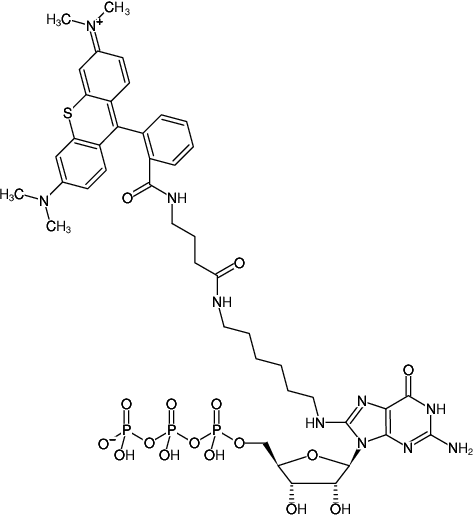Structural formula of 8-(6-Aminohexyl)-amino-GTP-ATTO-Thio12 (8-(6-Aminohexyl)-amino-guanosine-5'-triphosphate, labeled with ATTO Thio12, Triethylammonium salt)