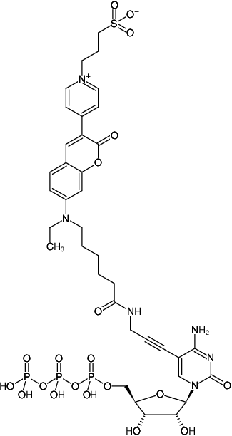 Structural formula of 5-Propargylamino-CTP-DY-485XL (5-Propargylamino-cytidine-5'-triphosphate, labeled with DY 485XL, Triethylammonium salt)
