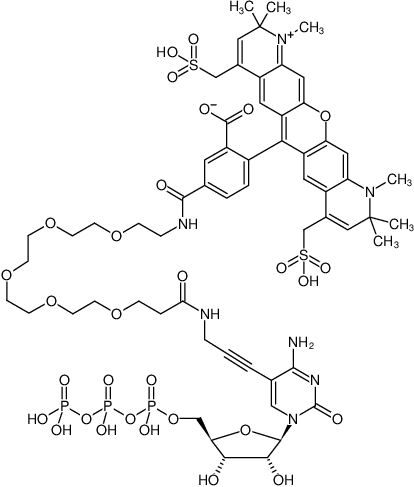Structural formula of 5-Propargylamino-CTP-PEG5-AF594 (5-(PEG5-Propargylamino)-cytidine-5'-triphosphate, labeled with AF594, Triethylammonium salt)