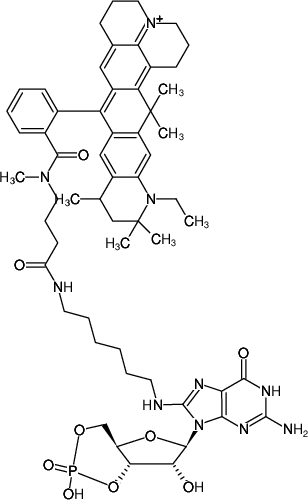 Structural formula of 8-(6-Aminohexyl)-amino-cGMP-ATTO-647N (8-(6-Aminohexyl)-amino-guanosine-3',5'-cyclic monophosphate, labeled with ATTO 647N, Triethylammonium salt)