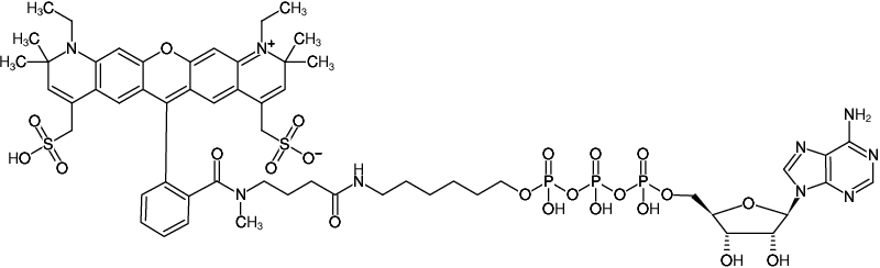 Structural formula of γ-(6-Aminohexyl)-ATP-ATTO-594 (γ-(6-Aminohexyl)-adenosine-5'-triphosphate, labeled with ATTO 594, Triethylammonium salt)