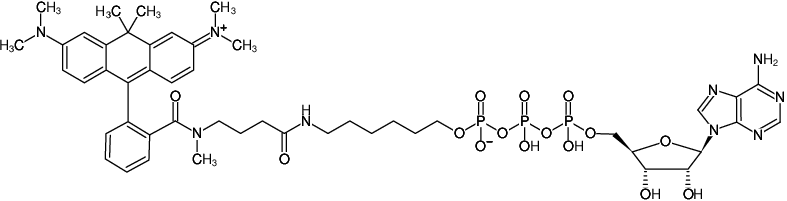 Structural formula of γ-(6-Aminohexyl)-ATP-ATTO-620 (γ-(6-Aminohexyl)-adenosine-5'-triphosphate, labeled with ATTO 620, Triethylammonium salt)