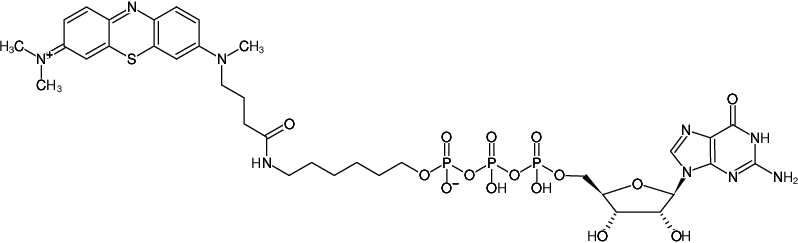 Structural formula of γ-(6-Aminohexyl)-GTP-ATTO-MB2 (γ-(6-Aminohexyl)-guanosine-5'-triphosphate, labeled with ATTO-MB2, Triethylammonium salt)