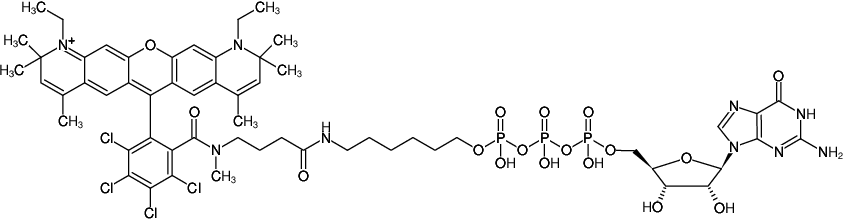 Structural formula of γ-(6-Aminohexyl)-GTP-ATTO-Rho14 (γ-(6-Aminohexyl)-guanosine-5'-triphosphate, labeled with ATTO Rho14, Triethylammonium salt)