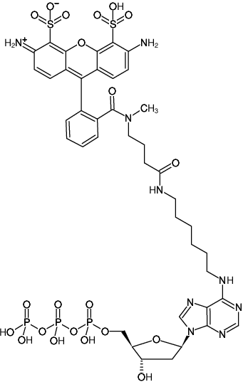 Structural formula of N6-(6-Aminohexyl)-dATP-ATTO-488 (N6-(6-Aminohexyl)-2'-deoxyadenosine-5'-triphosphate, labeled with ATTO 488, Triethylammonium salt)