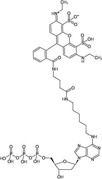 Structural formula of N6-(6-Aminohexyl)-dATP-ATTO-532 (N6-(6-Aminohexyl)-2'-deoxyadenosine-5'-triphosphate, labeled with ATTO 532, Triethylammonium salt)