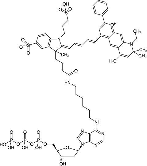 Structural formula of N6-(6-Aminohexyl)-dATP-DY-776 (N6-(6-Aminohexyl)-2'-deoxyadenosine-5'-triphosphate, labeled with DY 776, Triethylammonium salt)