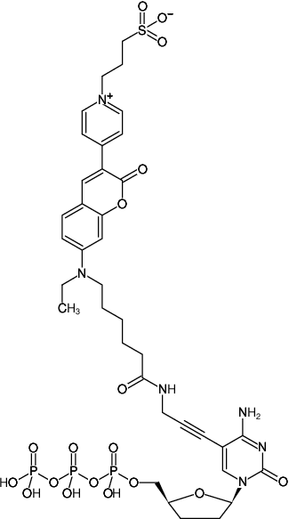 Structural formula of 5-Propargylamino-ddCTP-DY-485XL (5-Propargylamino-2',3'-dideoxycytidine-5'-triphosphate, labeled with DY 485XL, Triethylammonium salt)