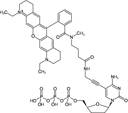 Structural formula of 5-Propargylamino-ddCTP-ATTO-Rho11 (5-Propargylamino-2',3'-dideoxycytidine-5'-triphosphate, labeled with ATTO Rho11, Triethylammonium salt)