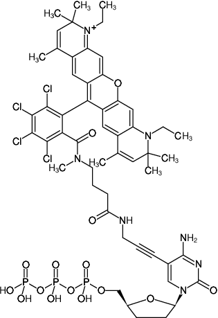 Structural formula of 5-Propargylamino-ddCTP-ATTO-Rho14 (5-Propargylamino-2',3'-dideoxycytidine-5'-triphosphate, labeled with ATTO Rho14, Triethylammonium salt)