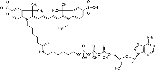 Structural formula of γ-(6-Aminohexyl)-dATP-Cy5 (γ-(6-Aminohexyl)-2'-deoxyadenosine-5'-triphosphate, labeled with Cy5, Triethylammonium salt)
