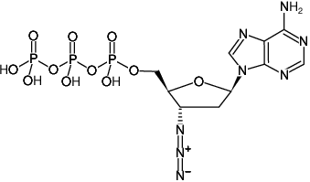 Structural formula of 3'-Azido-2',3'-ddATP (3'-Azido-2',3'-dideoxyadenosine-5'-triphosphate, Sodium salt)