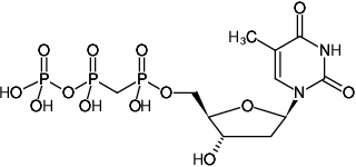 Structural formula of dTpCpp ((dTMPCPP), 2'-Deoxythymidine-5'-[(α,β)-methyleno]triphosphate, Sodium salt)