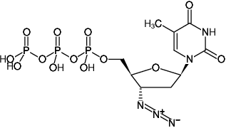 Structural formula of AzTTP (Zidovudine triphosphate, 3'-Azido-2',3'-dideoxythymidine-5'-triphosphate, Sodium salt)