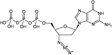 Structural formula of 3'-Azido-2',3'-ddGTP (3'-Azido-2',3'-dideoxyguanosine-5'-triphosphate, Sodium salt)